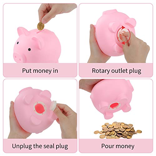 GADIEDIE 2-Pack Unbreakable Piggy Banks for Kids - Pink & Blue Plastic Coin Saver