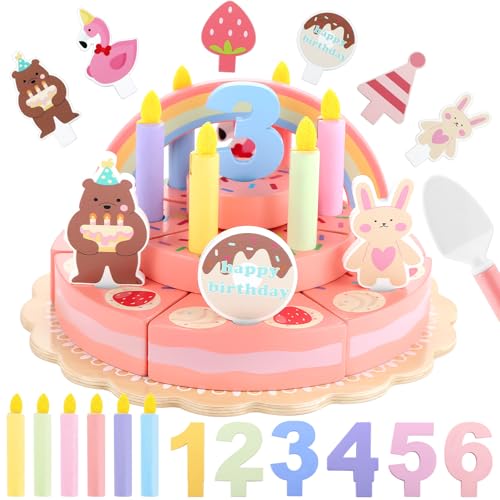 GAGAKU Wooden Birthday Cake Toy – 3-Tier Pretend Play Set for Toddlers