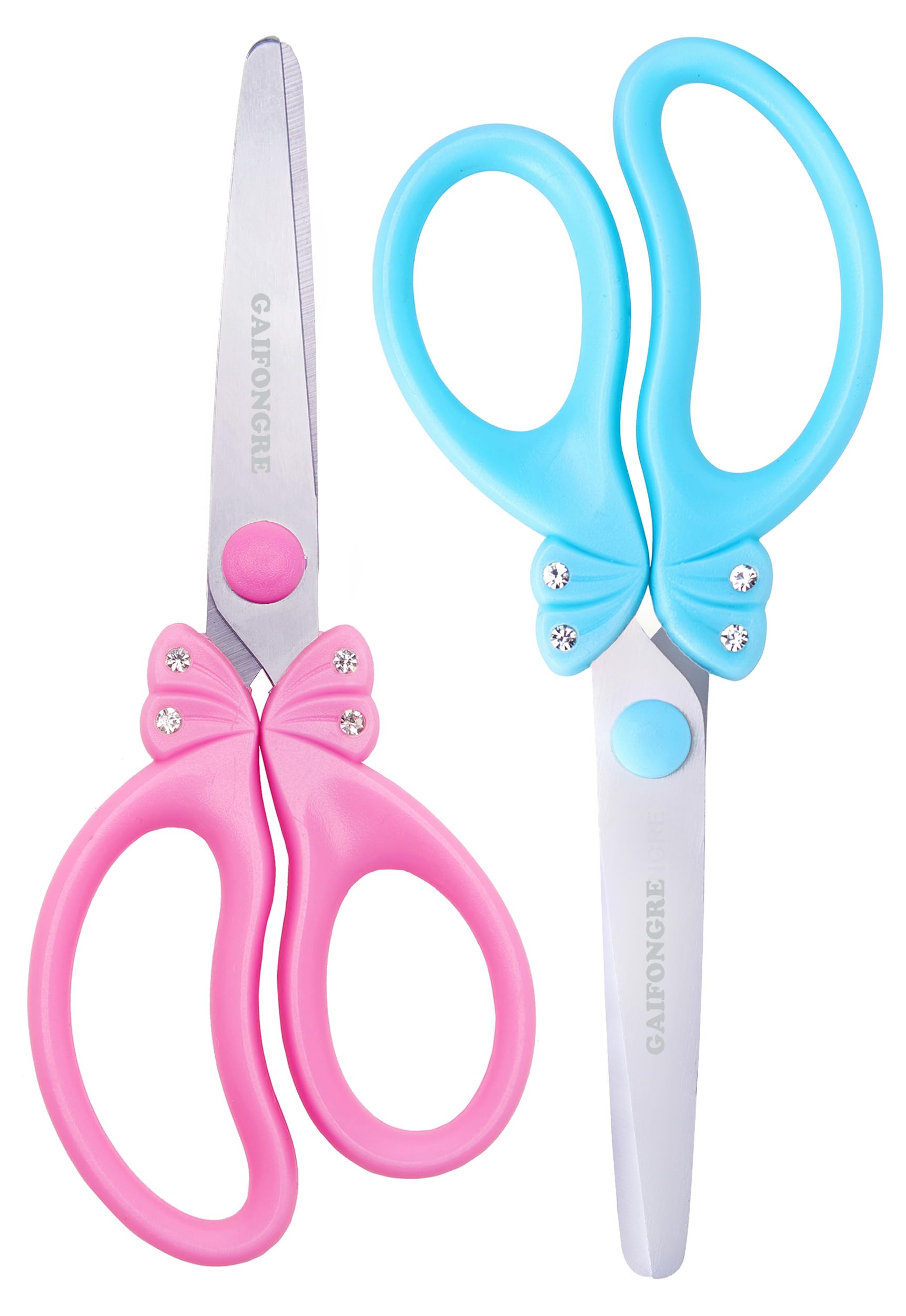 GAIFONGRE 5-Inch Kids Safety Scissors for Girls – Blunt Tip, Rounded Edge, Ergonomic Handles (Set of 3, Pink Blue)