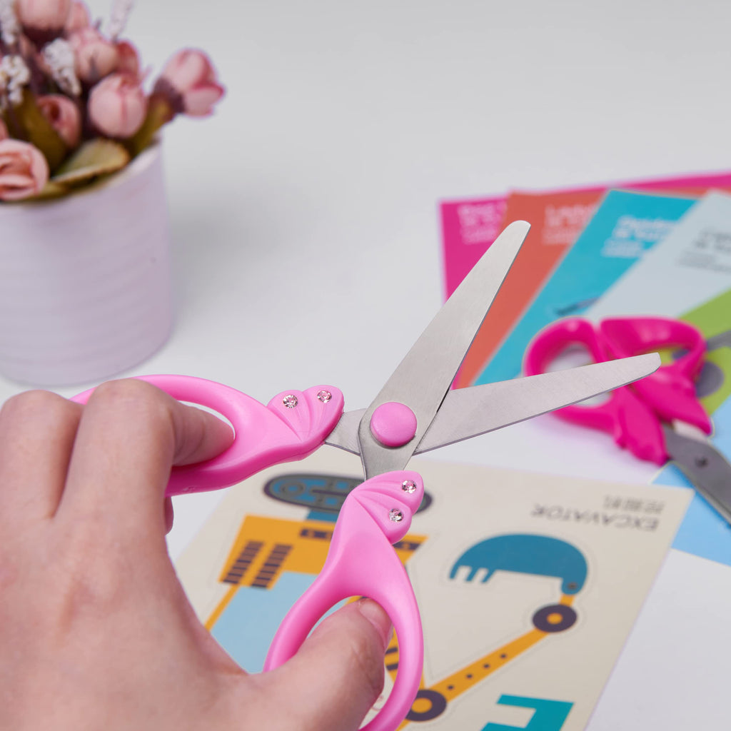 GAIFONGRE 5-Inch Kids Safety Scissors for Girls – Blunt Tip, Rounded Edge, Ergonomic Handles (Set of 3, Pink Blue)