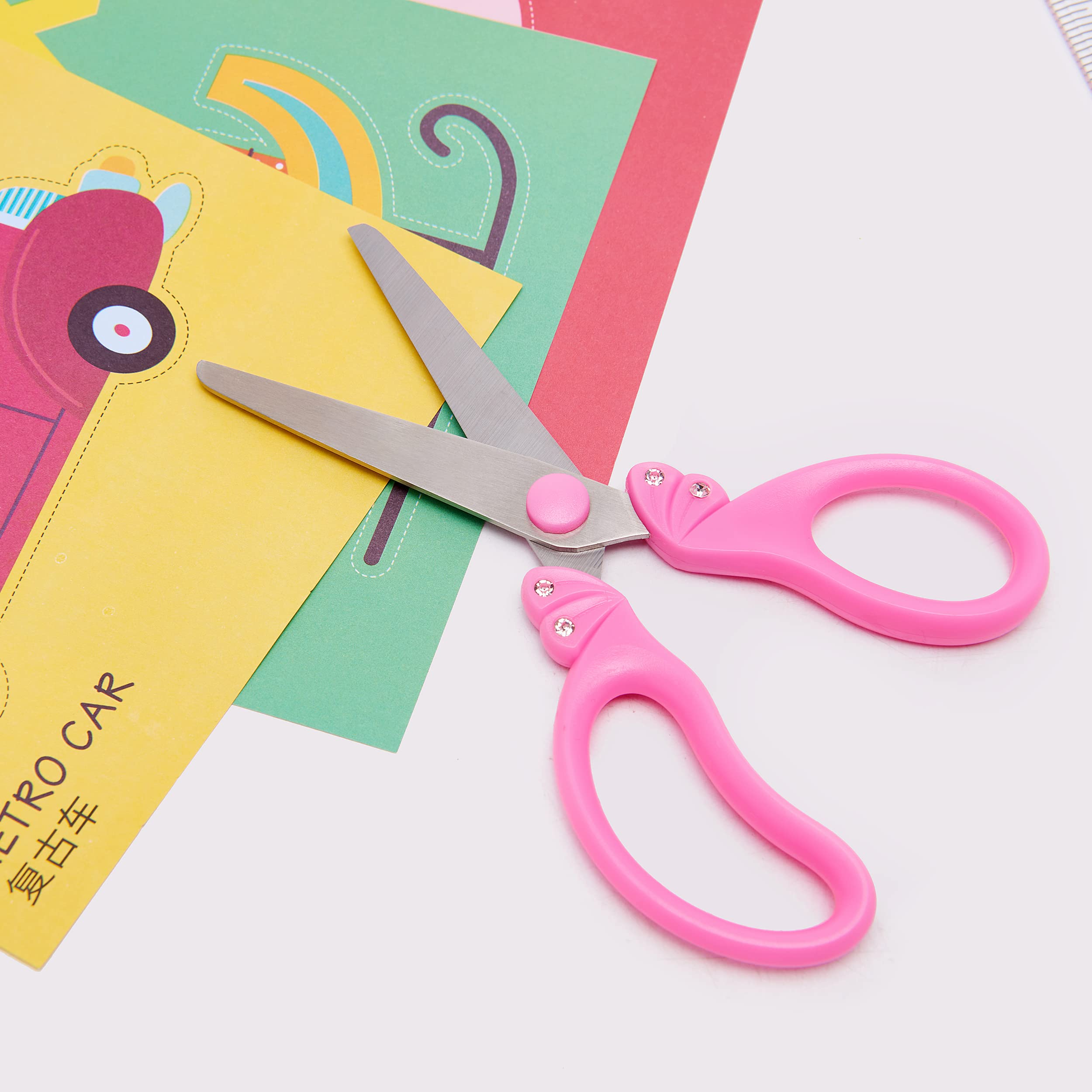 GAIFONGRE 5-Inch Kids Safety Scissors for Girls – Blunt Tip, Rounded Edge, Ergonomic Handles (Set of 3, Pink Blue)