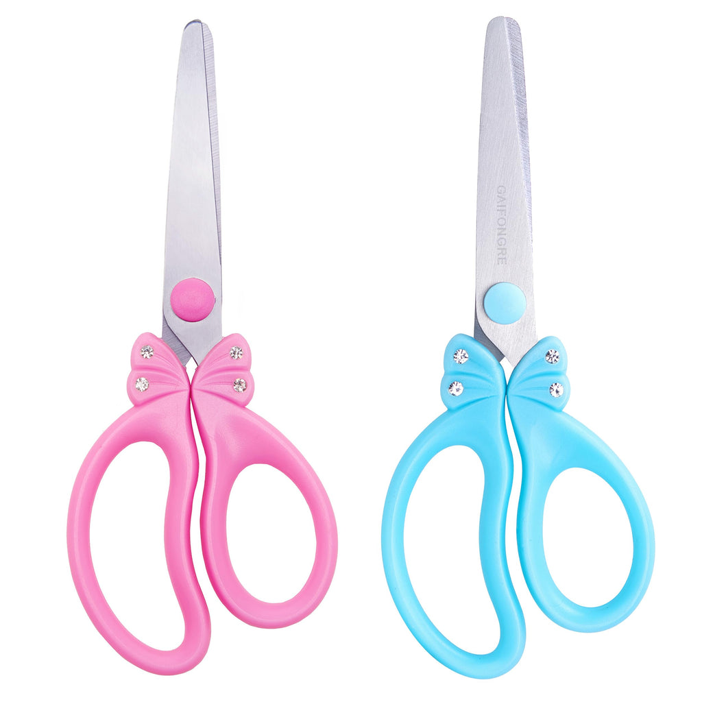 GAIFONGRE 5-Inch Kids Safety Scissors for Girls – Blunt Tip, Rounded Edge, Ergonomic Handles (Set of 3, Pink Blue)