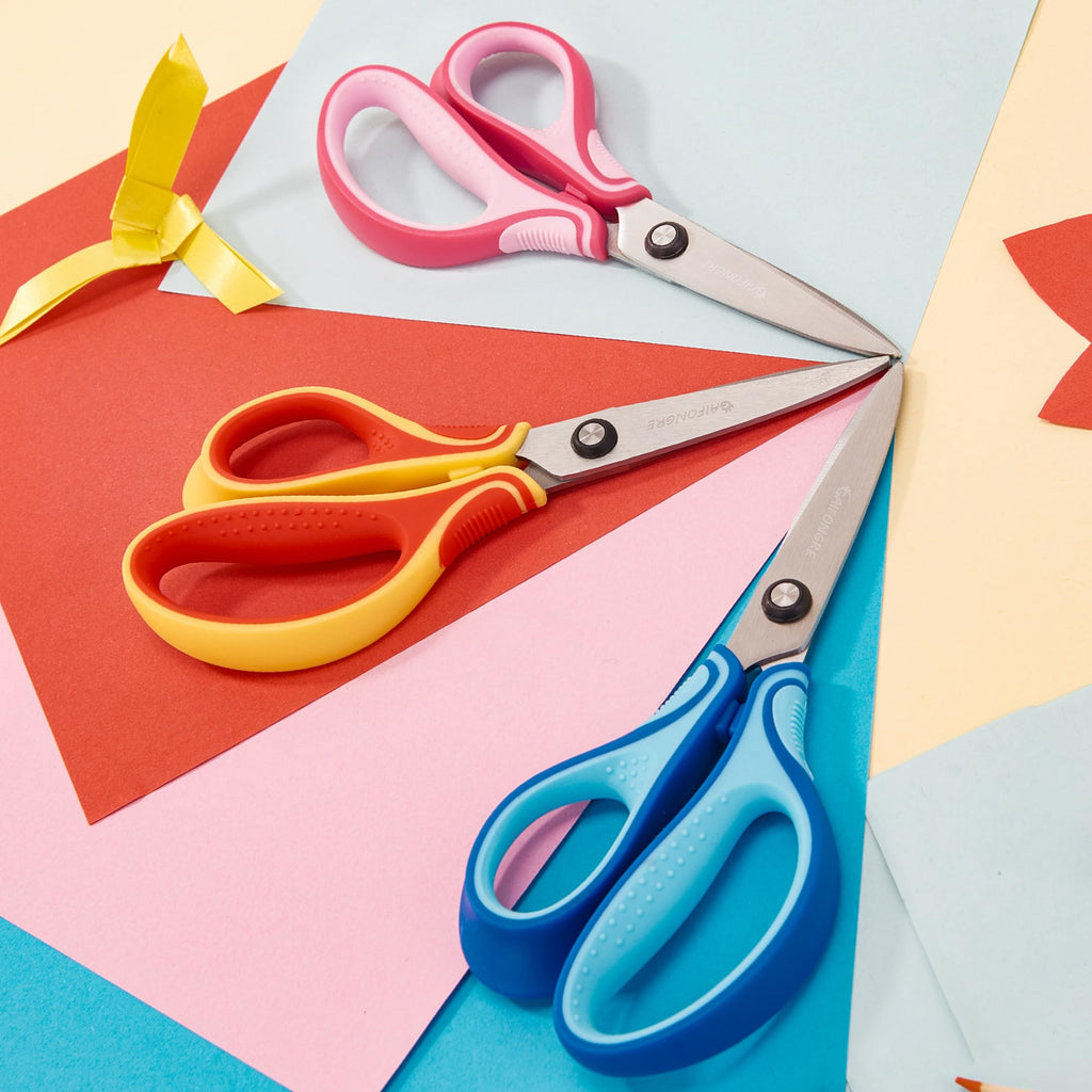 GAIFONGRE 7-Inch Left-Handed Scissors 3-Pack for Kids Ages 8-16 – Pointed Tip Stainless Steel with Soft Grip