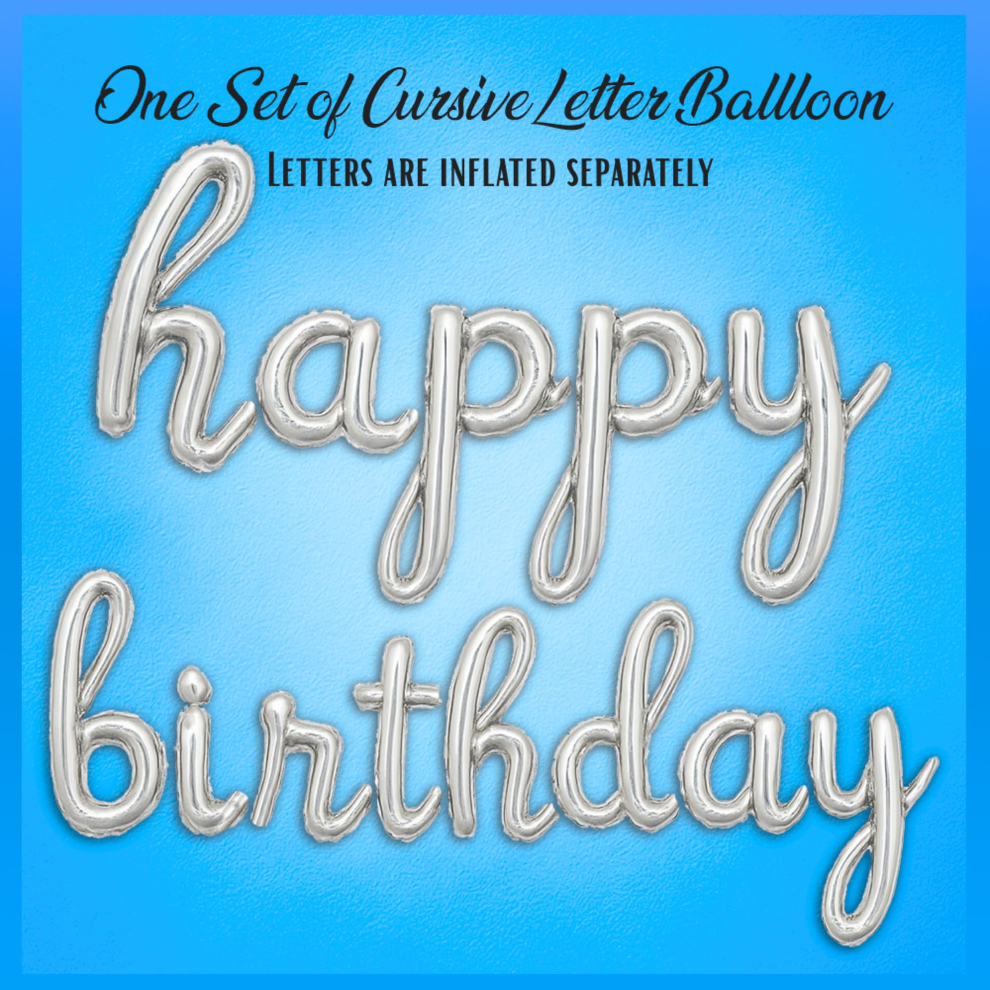 Gala Supplies Silver Foil Happy Birthday Banner – 15-Piece Cursive Letter Set
