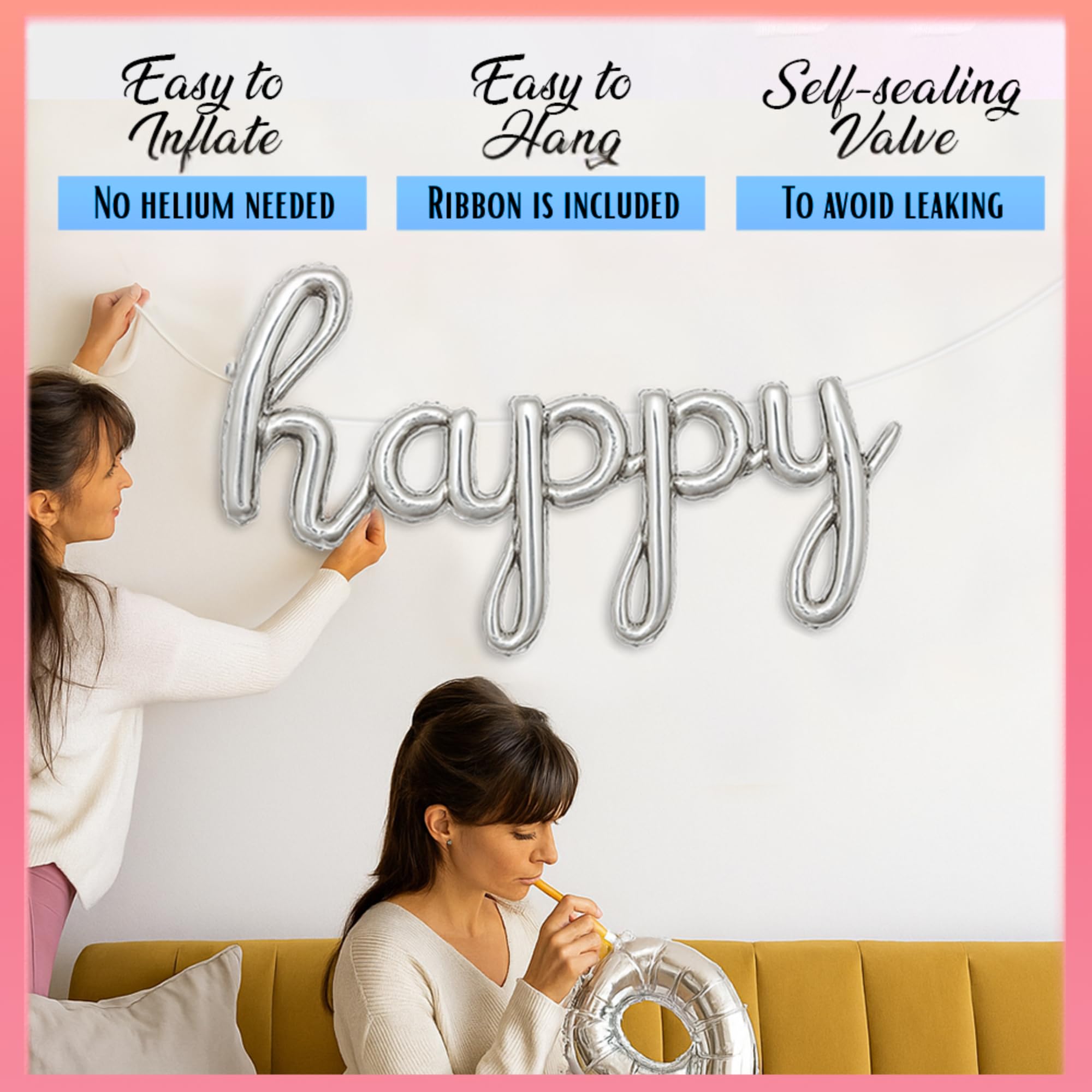 Gala Supplies Silver Foil Happy Birthday Banner – 15-Piece Cursive Letter Set