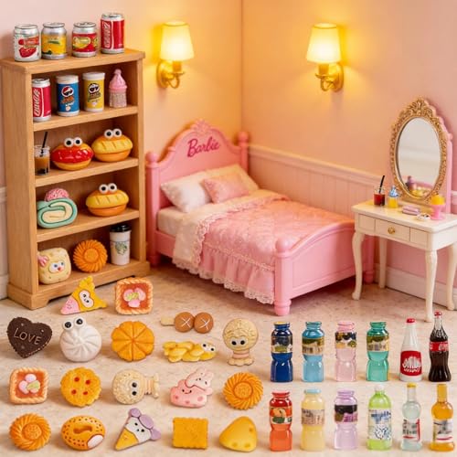 GALAOMA 100-Piece Miniature Food and Drink Set for 1/12 Dollhouse - Resin Soda Cans, Cakes, Ice Cream, and More