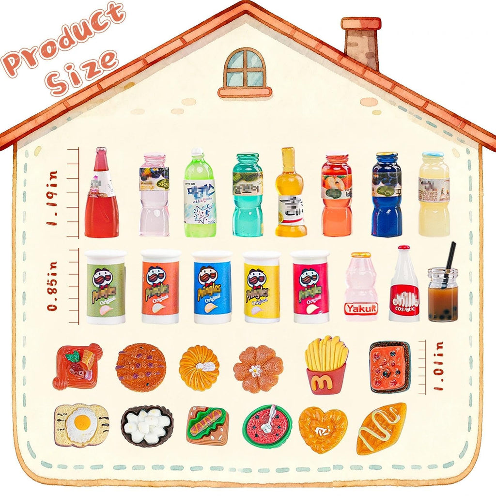 GALAOMA 100-Piece Miniature Food and Drink Set for 1/12 Dollhouse - Resin Soda Cans, Cakes, Ice Cream, and More