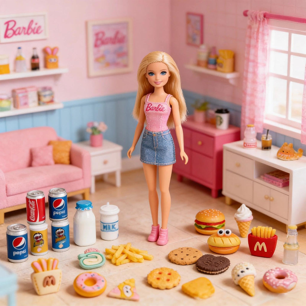 GALAOMA 100-Piece Miniature Food and Drink Set for 1/12 Dollhouse - Resin Soda Cans, Cakes, Ice Cream, and More