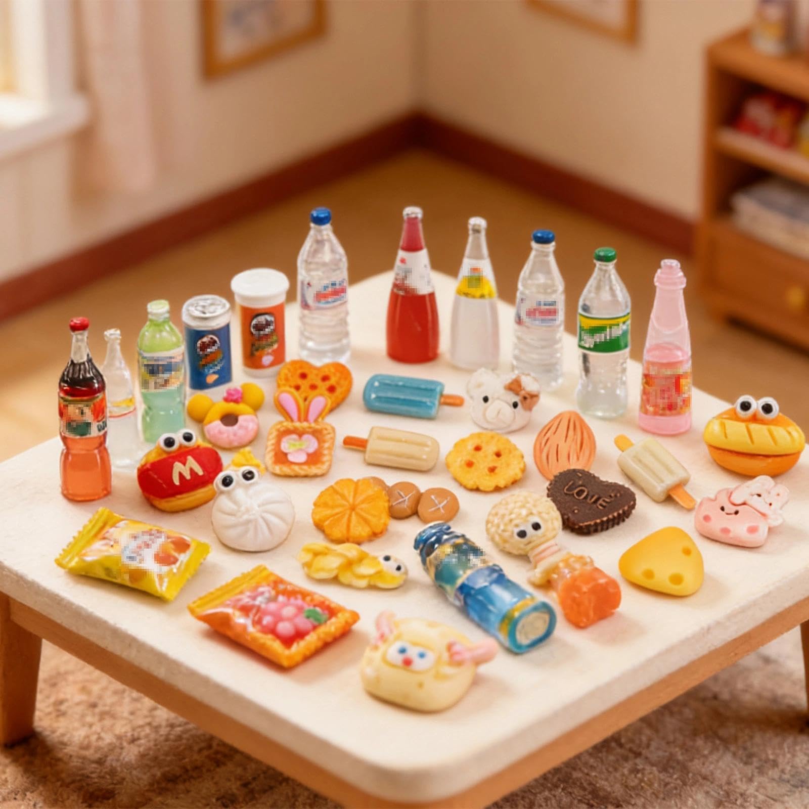 GALAOMA 100-Piece Miniature Food and Drink Set for 1/12 Dollhouse - Resin Soda Cans, Cakes, Ice Cream, and More