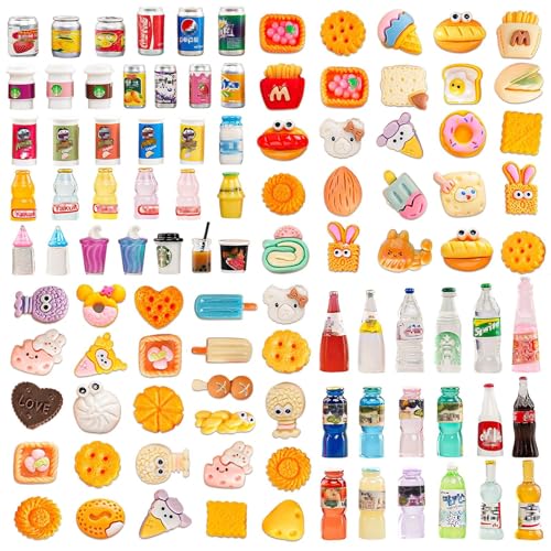 GALAOMA 100-Piece Miniature Food and Drink Set for 1/12 Dollhouse - Resin Soda Cans, Cakes, Ice Cream, and More