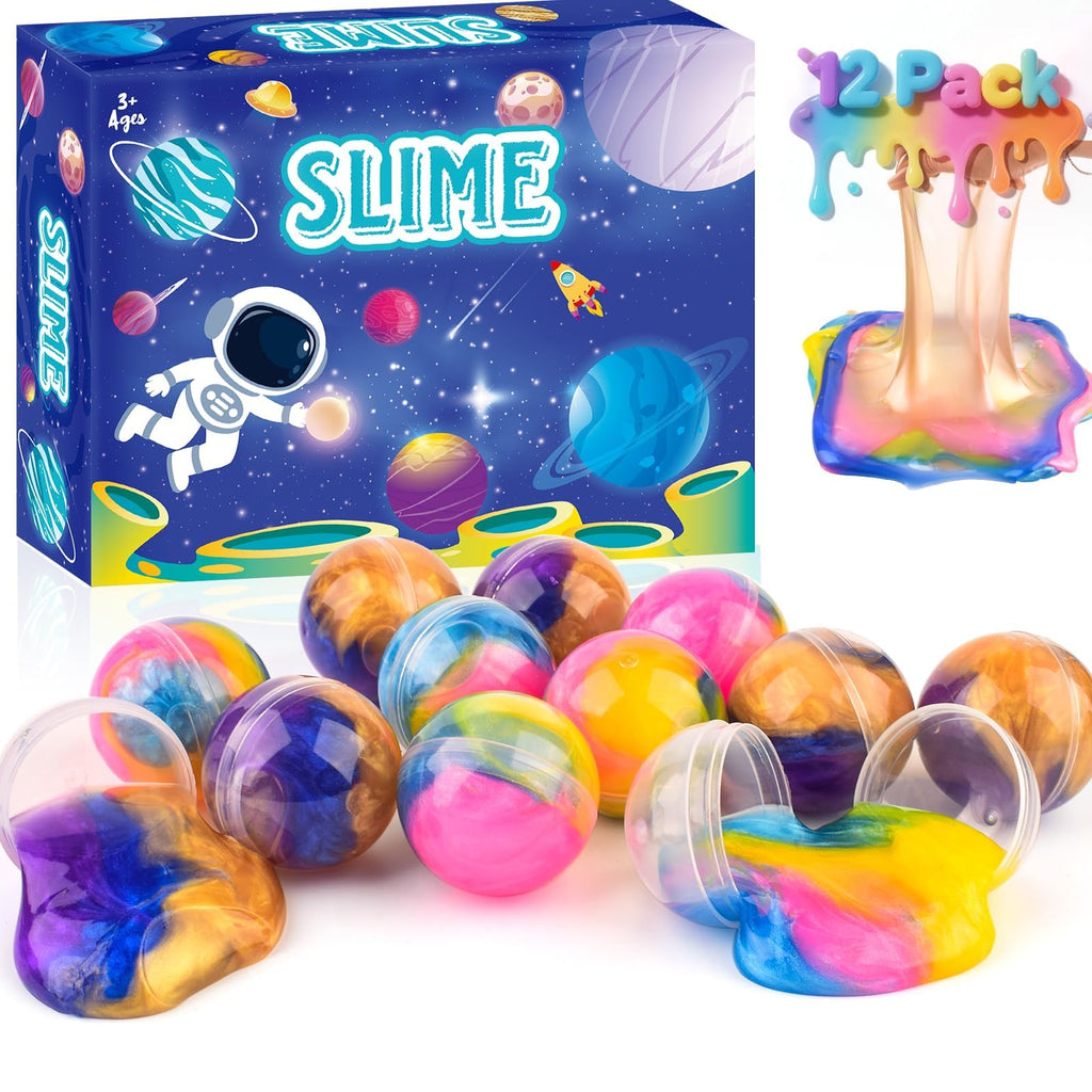Galaxy Slime Balls 12 Pack – Non-Sticky Soft Slime Kit for Party Favors, Classroom Prizes, Stocking Stuffers by WUJYLY