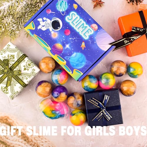 Galaxy Slime Balls 12 Pack – Non-Sticky Soft Slime Kit for Party Favors, Classroom Prizes, Stocking Stuffers by WUJYLY