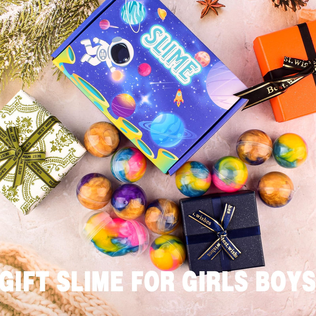 Galaxy Slime Balls 12 Pack – Non-Sticky Soft Slime Kit for Party Favors, Classroom Prizes, Stocking Stuffers by WUJYLY