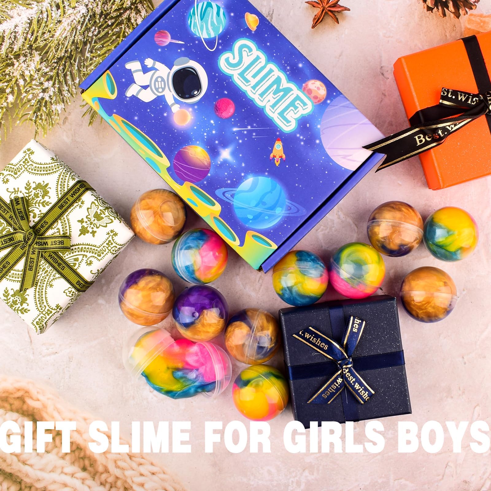Galaxy Slime Balls 12 Pack – Non-Sticky Soft Slime Kit for Party Favors, Classroom Prizes, Stocking Stuffers by WUJYLY