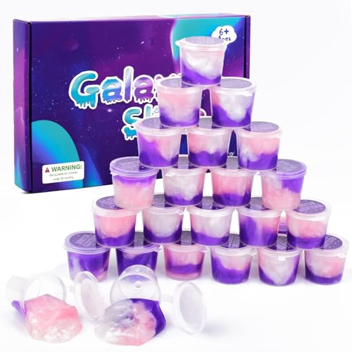 Galaxy Slime Kit 24 Pack – Non-Sticky Slime Party Favors for Kids, Stress Relief Toy Gift Box by BeiyeiDei