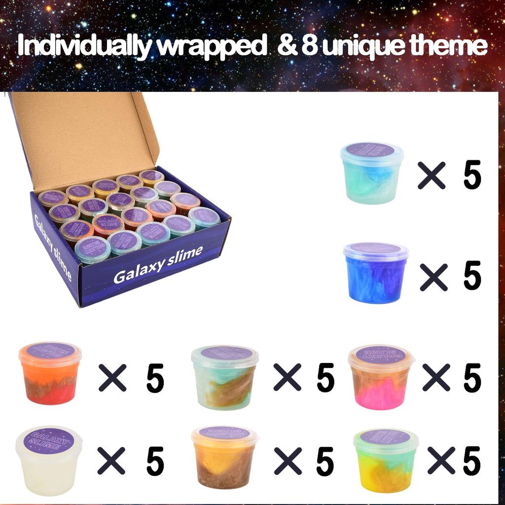 Galaxy Slime Kit 40 PCS - Non-Sticky, Non-Toxic Sensory Slime for Kids Party Favors