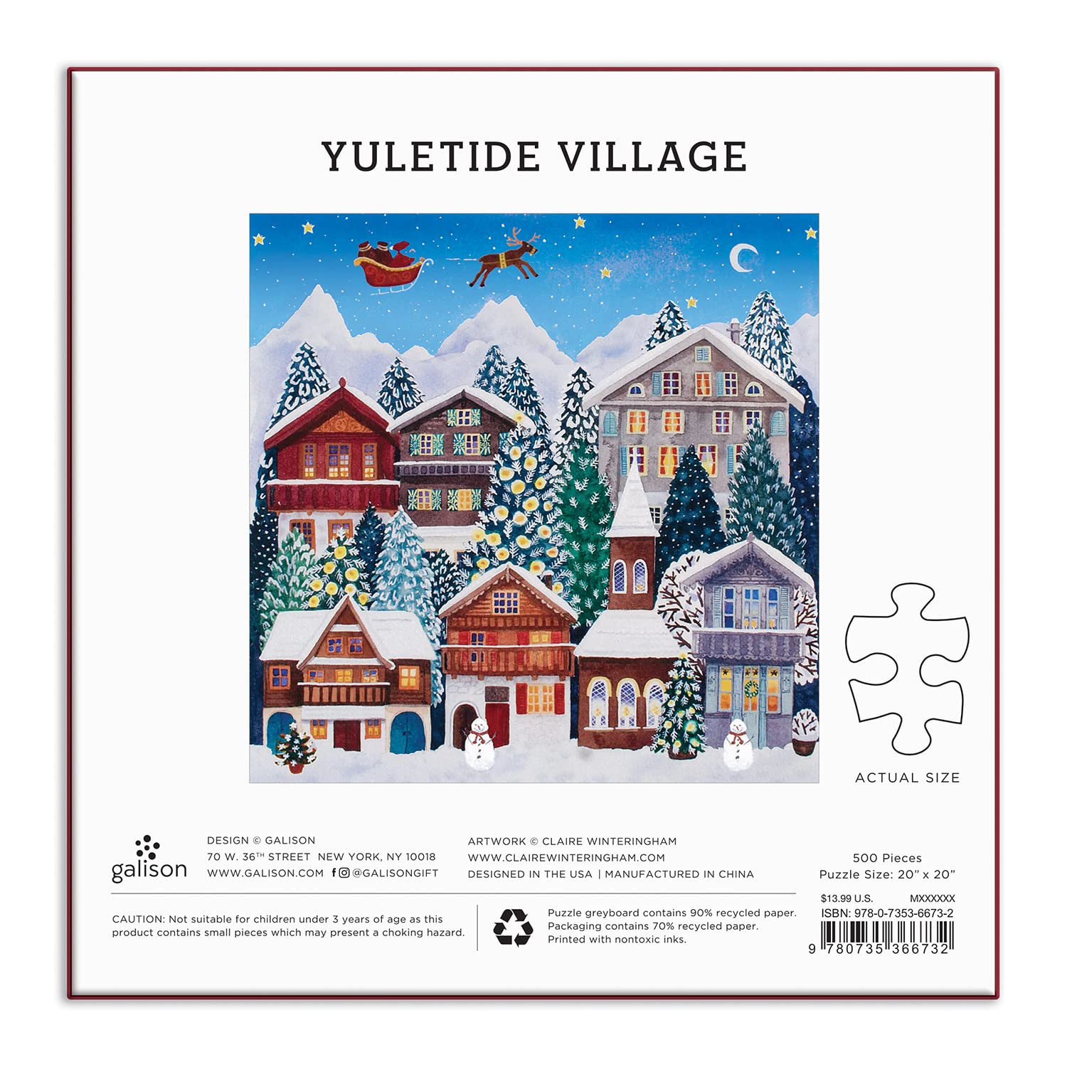Galison Yuletide Village 500-Piece Jigsaw Puzzle – Festive Winter Scene, 20 x 20 Inches