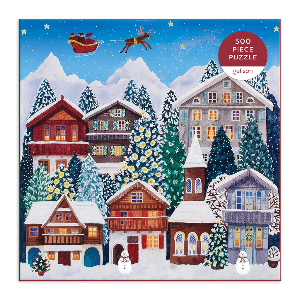 Galison Yuletide Village 500-Piece Jigsaw Puzzle – Festive Winter Scene, 20 x 20 Inches