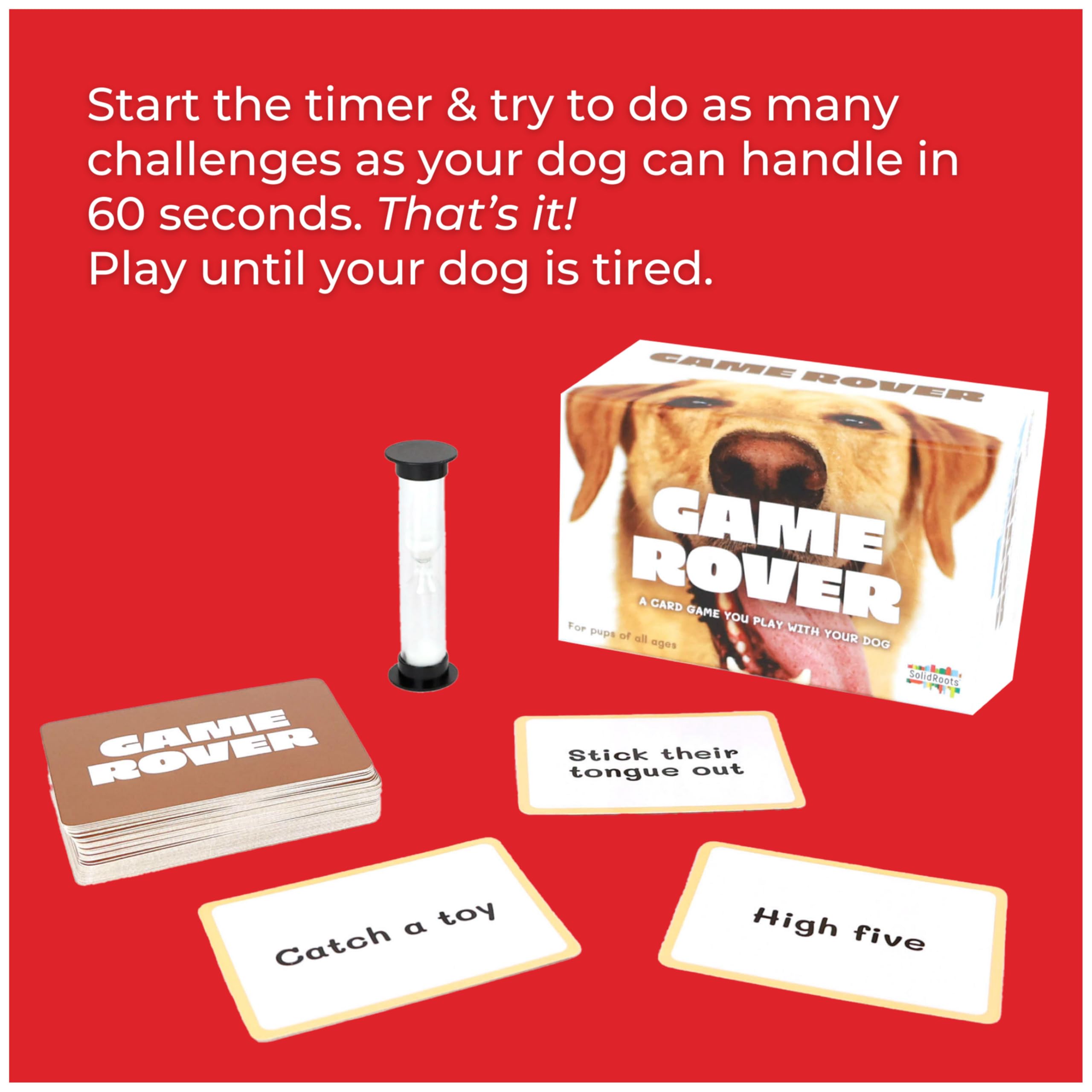 Game Rover: Interactive Dog Game for Family Game Night – Includes 75 Prompt Cards & Sand Timer
