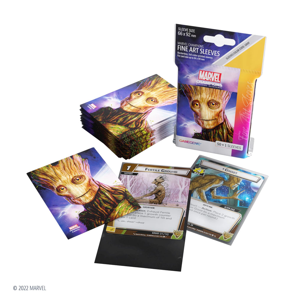 Gamegenic Marvel Champions Groot Fine Art Sleeves – 50 Standard-Size Card Sleeves with Clear Bonus Sleeve