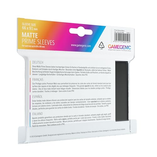 Gamegenic Matte Prime Sleeves – Black – 100 Pack – Standard-Sized Card Protection