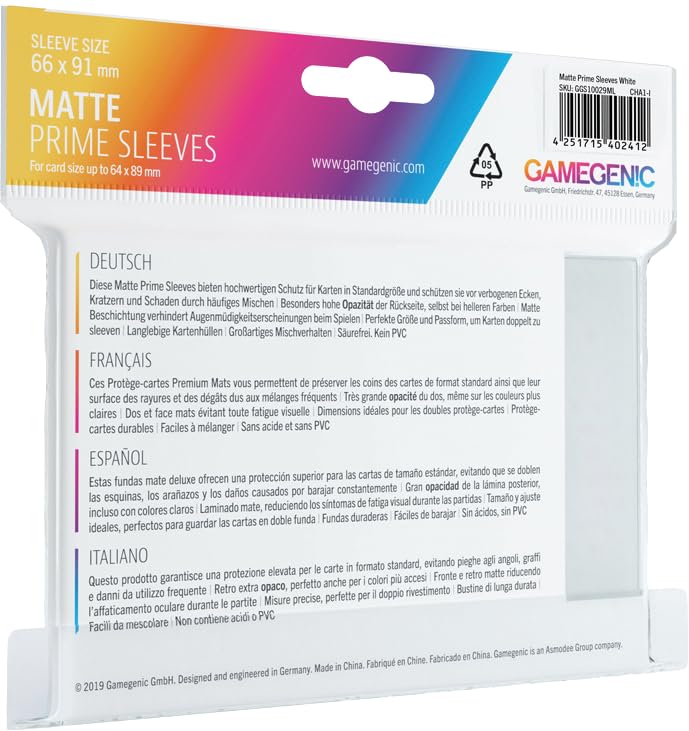 Gamegenic Matte Prime Sleeves White – 100 Pack Standard-Size Card Protector
