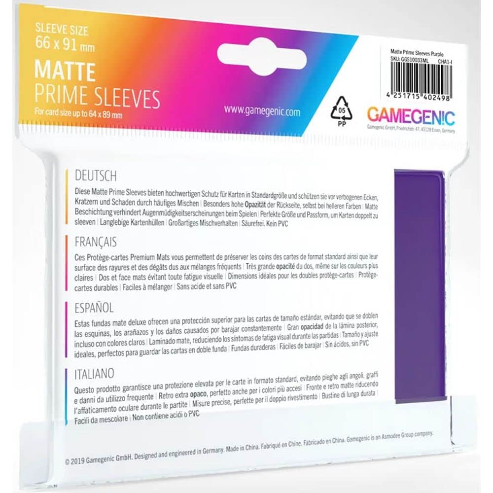 Gamegenic Matte Prime Standard Card Sleeves – 100 Pack Purple 66x99mm