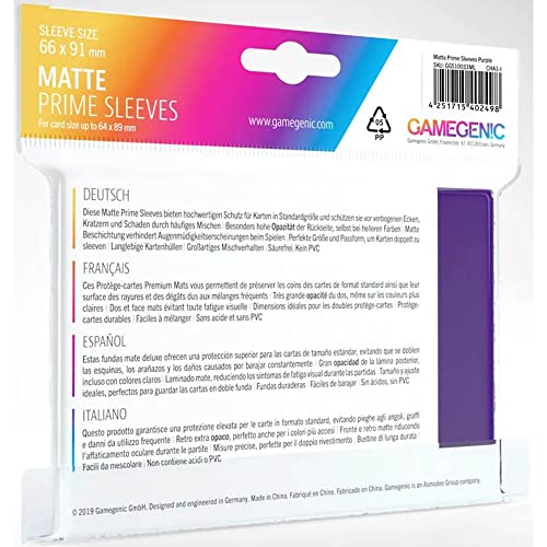 Gamegenic Matte Prime Standard Card Sleeves – 100 Pack Purple 66x99mm