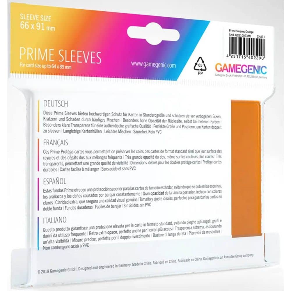 Gamegenic Prime Sleeves 100 Pack - Orange Matte Card Sleeves for Standard-Sized Cards