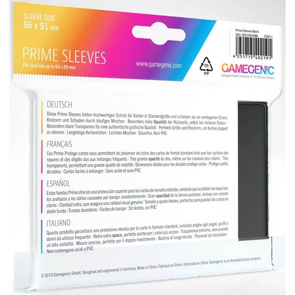 Gamegenic Prime Sleeves (Black) - 100 Pack - Matte Plastic Card Protectors