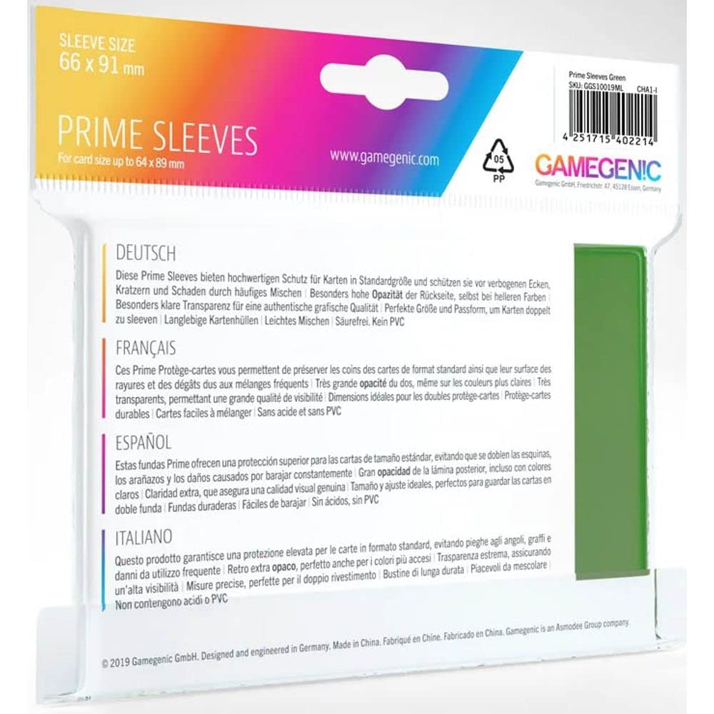 Gamegenic Prime Sleeves: Green (100 Pack) - Matte Trading Card Protectors