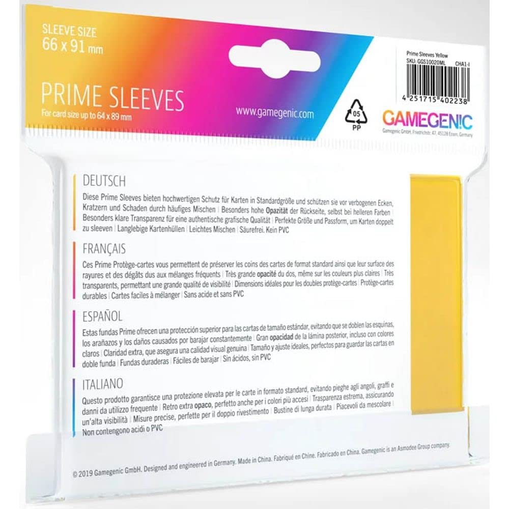 Gamegenic Prime Sleeves Yellow (100 Pack) - Matte Finish, Acid-Free Card Protection