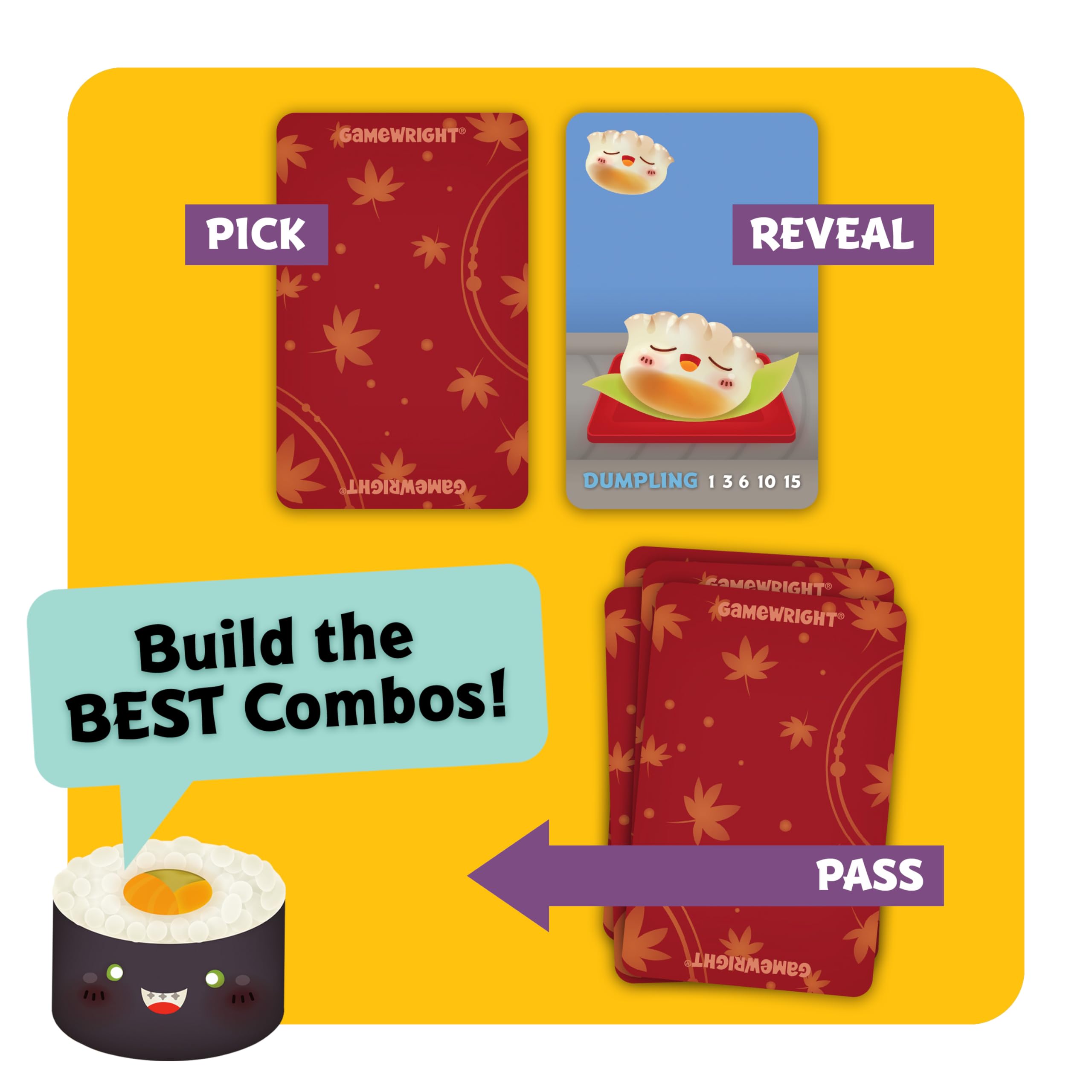Gamewright Sushi Go! – Fast-Paced Pick-and-Pass Sushi Card Game for 2-5 Players, Ages 8+
