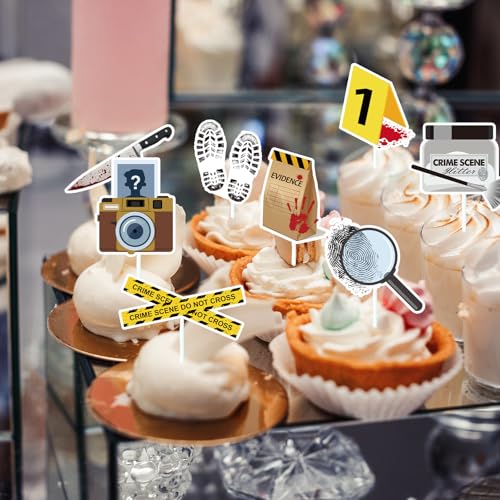 Gameza Detective Party Cupcake Toppers – 48 Piece Set for Mystery & Crime Scene Themes