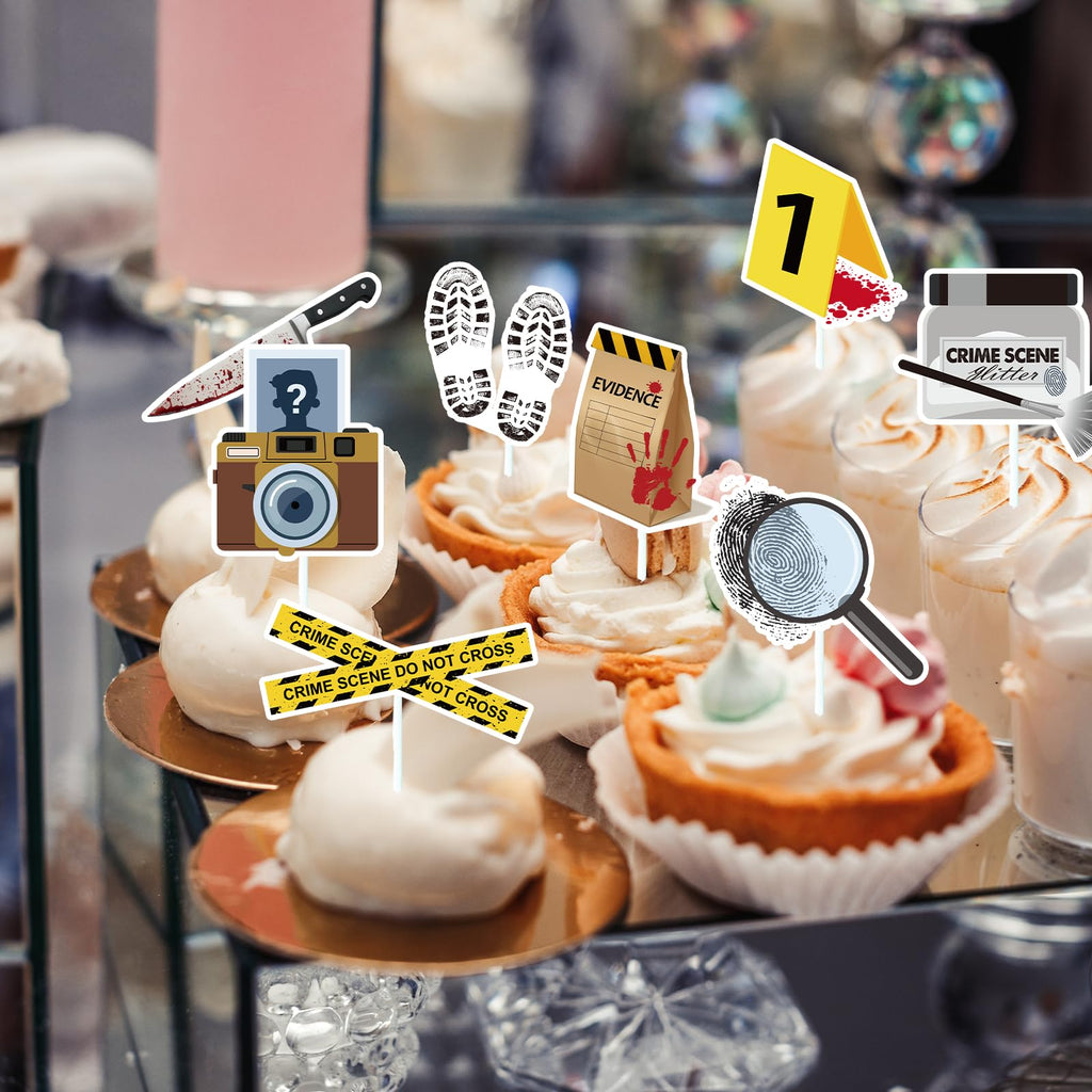 Gameza Detective Party Cupcake Toppers – 48 Piece Set for Mystery & Crime Scene Themes