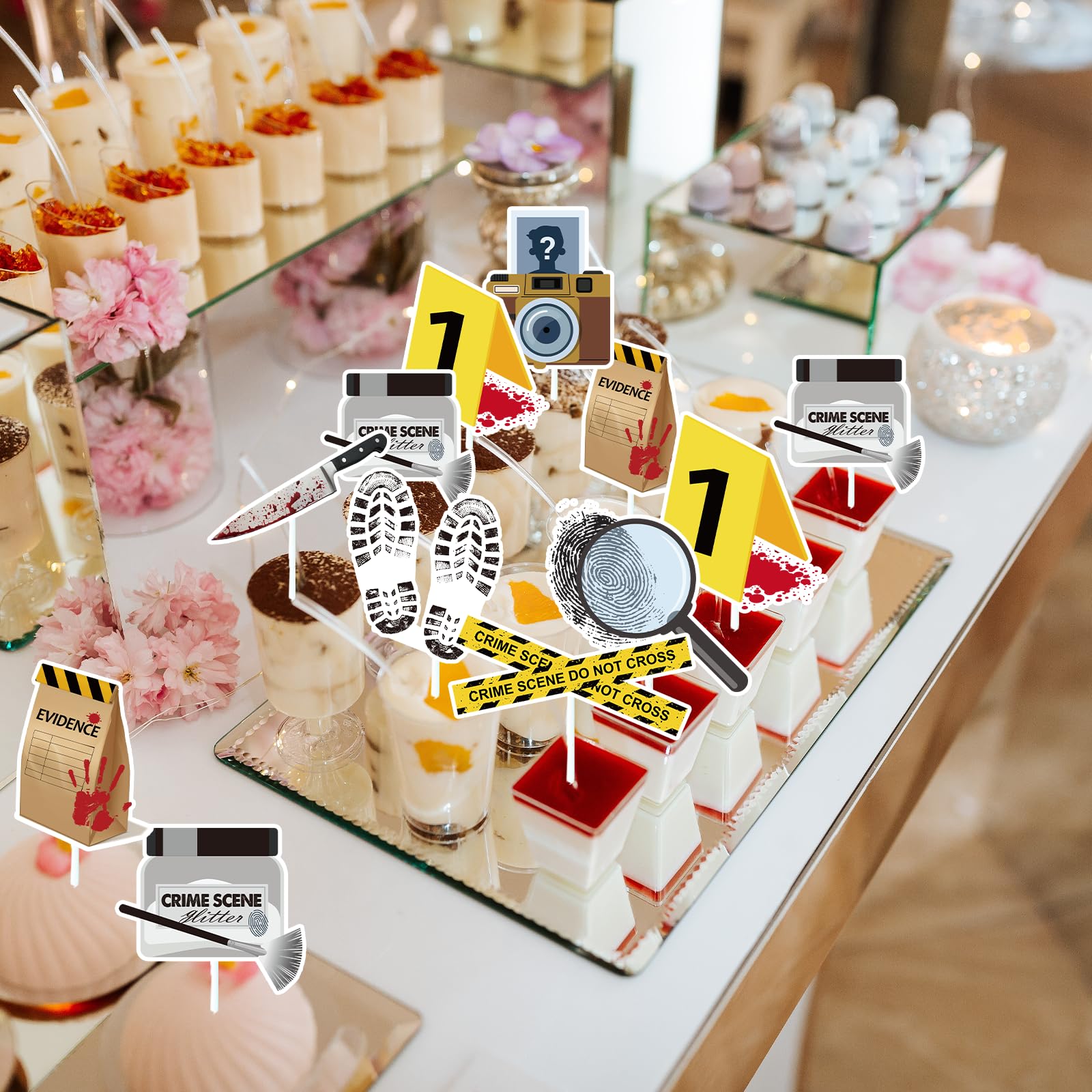 Gameza Detective Party Cupcake Toppers – 48 Piece Set for Mystery & Crime Scene Themes