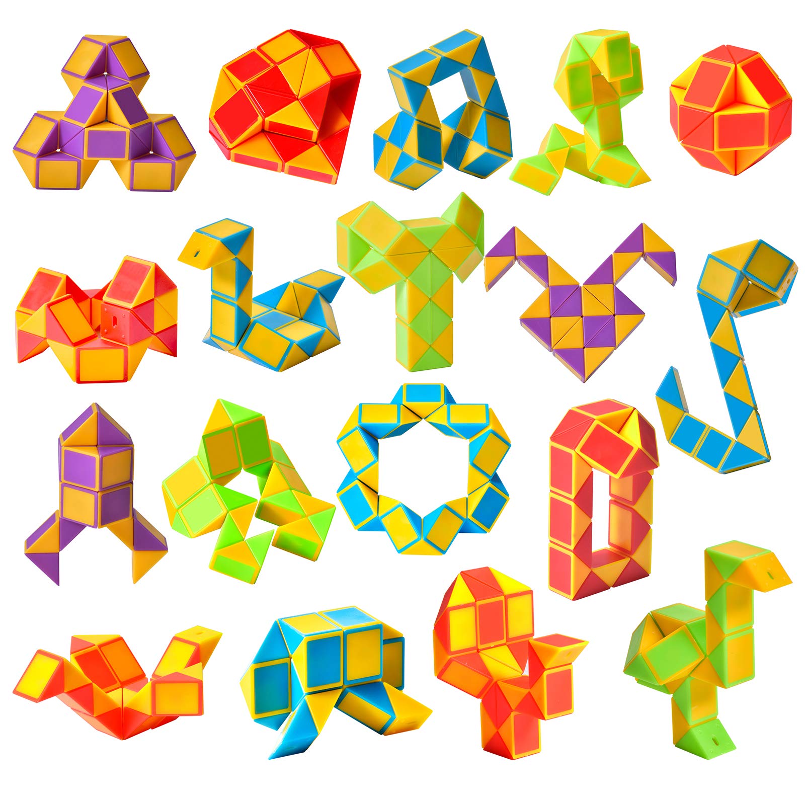 Ganowo 18-Pack Fidget Snake Cubes - Yellow Mini Twist Puzzle Toys for Kids, Party Favors & Stocking Stuffers