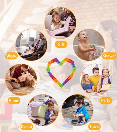 Ganowo 18 Pack Rainbow Wacky Tracks – Snap Click Fidget Toys for Stress Relief and Focus, Party Favors for Kids and Adults