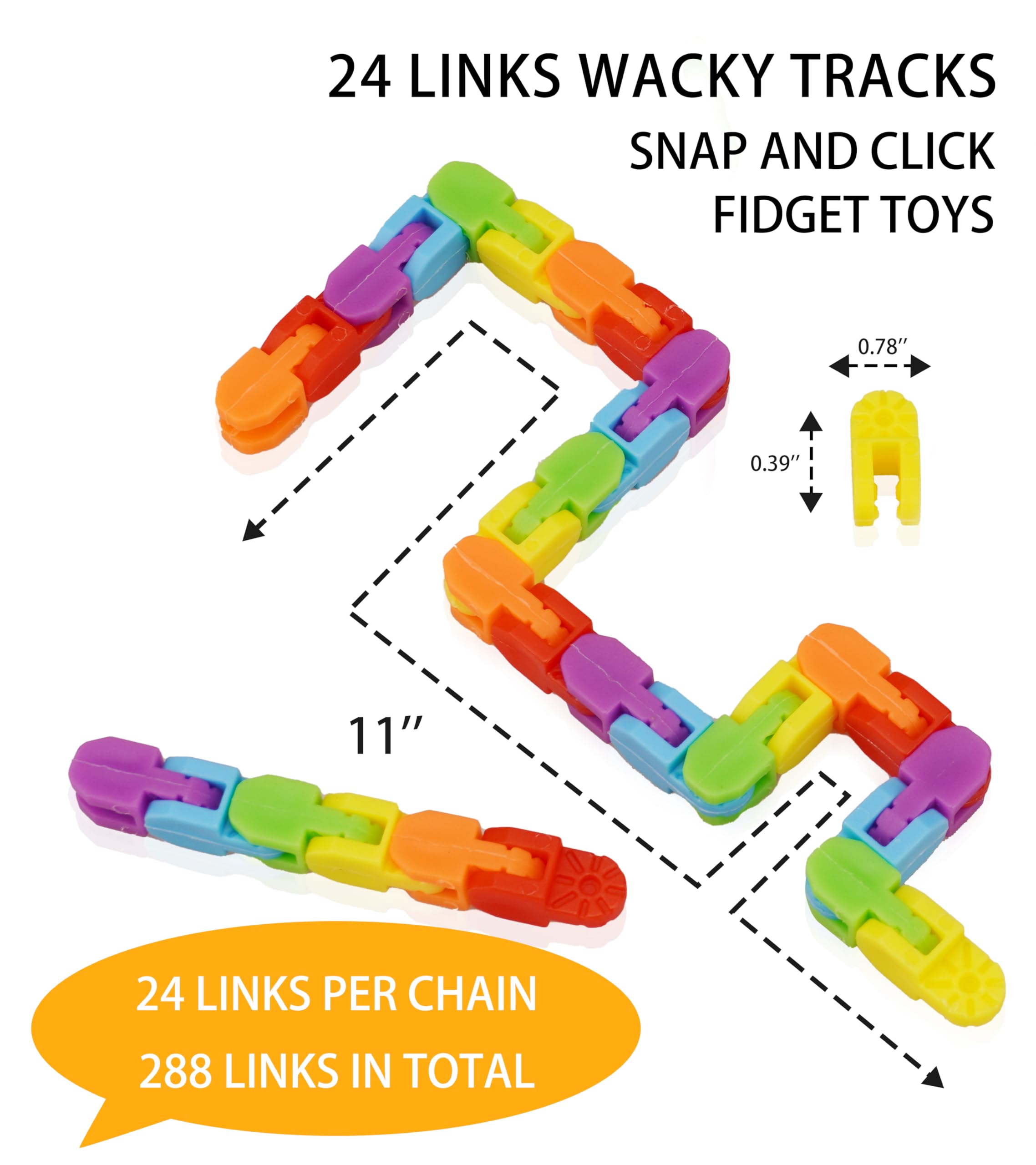 Ganowo 18 Pack Rainbow Wacky Tracks – Snap Click Fidget Toys for Stress Relief and Focus, Party Favors for Kids and Adults