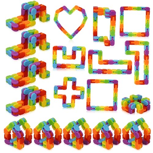 Ganowo 18 Pack Rainbow Wacky Tracks – Snap Click Fidget Toys for Stress Relief and Focus, Party Favors for Kids and Adults