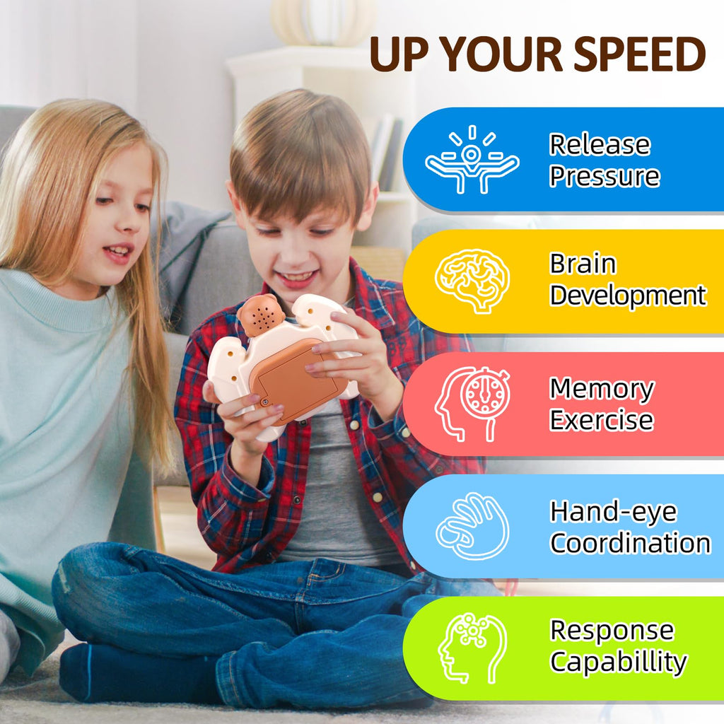 GAPER GO Brown Bear Fast Push Pop Fidget Toy – Handheld Light-Up Game for Kids Ages 3-12
