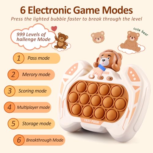 GAPER GO Brown Bear Fast Push Pop Fidget Toy – Handheld Light-Up Game for Kids Ages 3-12