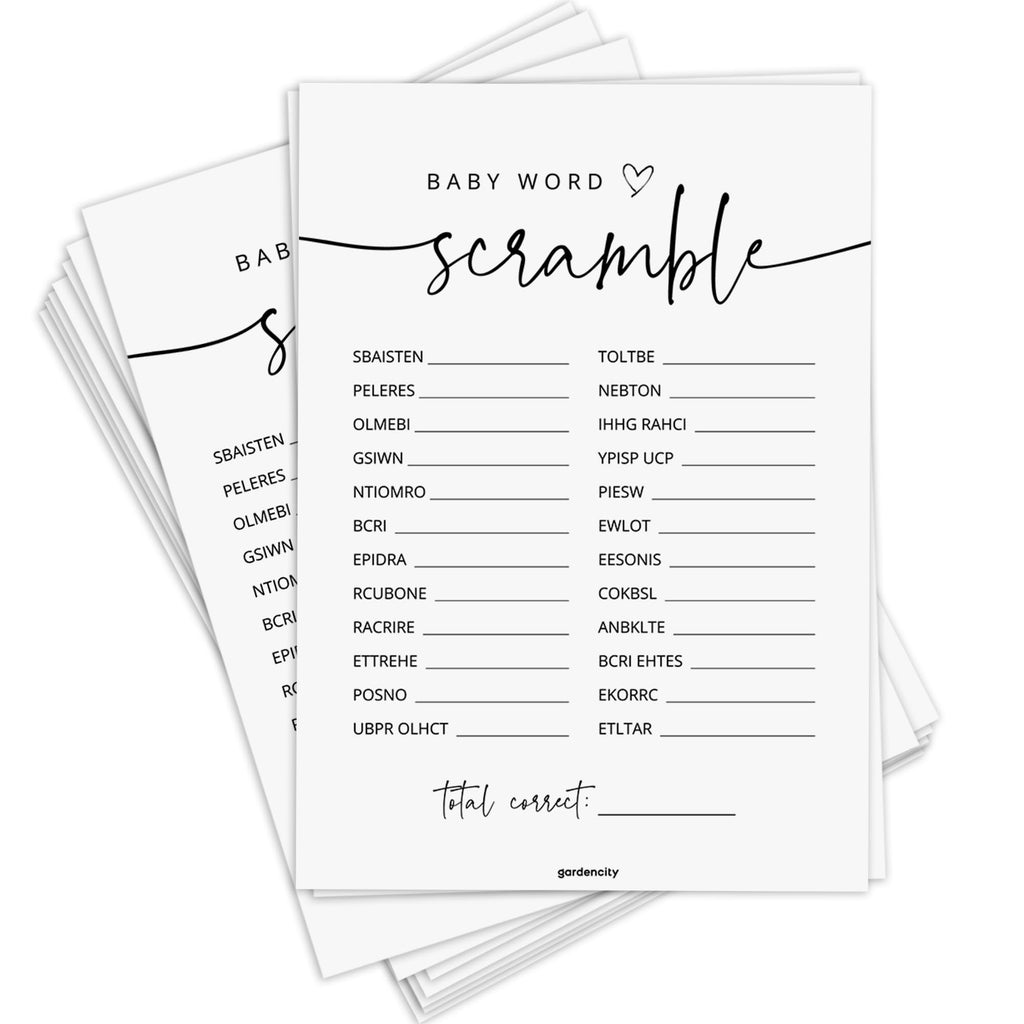 GardenCity 50 Baby Shower Word Scramble Game Cards – Gender Neutral Party Activity