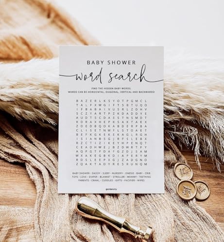 GardenCity 50 Baby Shower Word Search Game Cards – Gender Neutral, Minimalist, 5x7 Inches