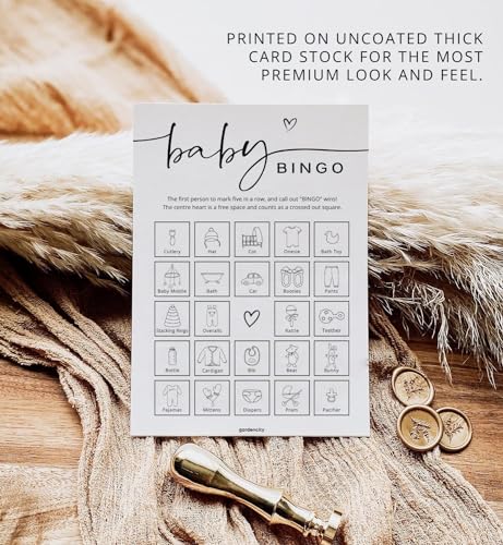 GardenCity Baby Shower Bingo – 50 Unique Pre-Filled Cards, Pink Minimalist Design, Two Ways to Play