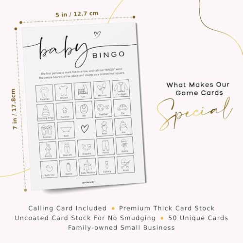 GardenCity Baby Shower Bingo – 50 Unique Pre-Filled Cards, Pink Minimalist Design, Two Ways to Play