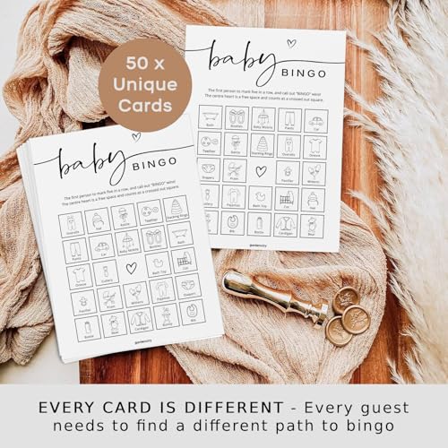 GardenCity Baby Shower Bingo – 50 Unique Pre-Filled Cards, Pink Minimalist Design, Two Ways to Play