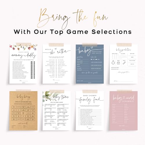 GardenCity Baby Shower Bingo – 50 Unique Pre-Filled Cards, Pink Minimalist Design, Two Ways to Play