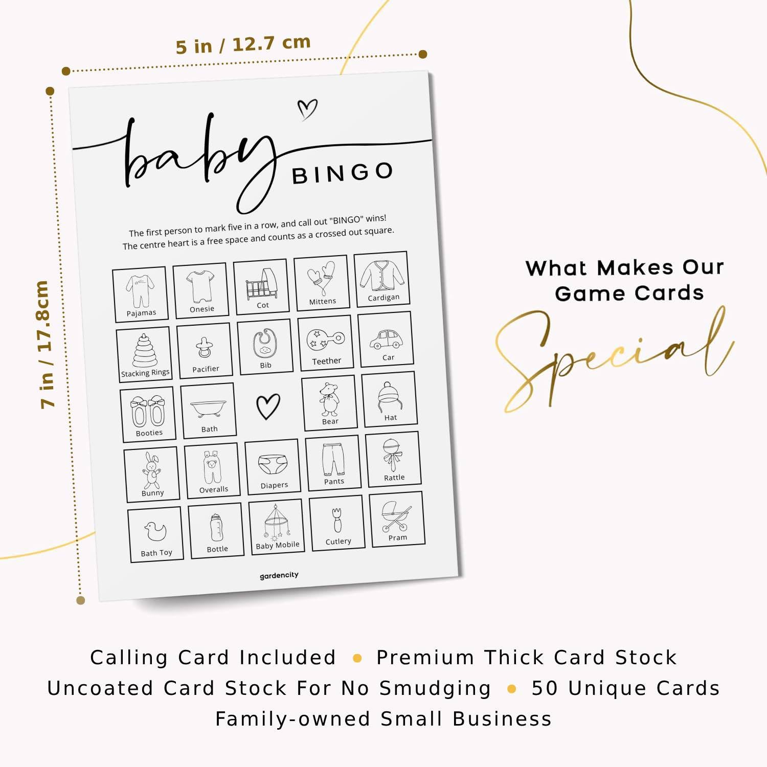 GardenCity Baby Shower Bingo – 50 Unique Pre-Filled Cards, Pink Minimalist Design, Two Ways to Play