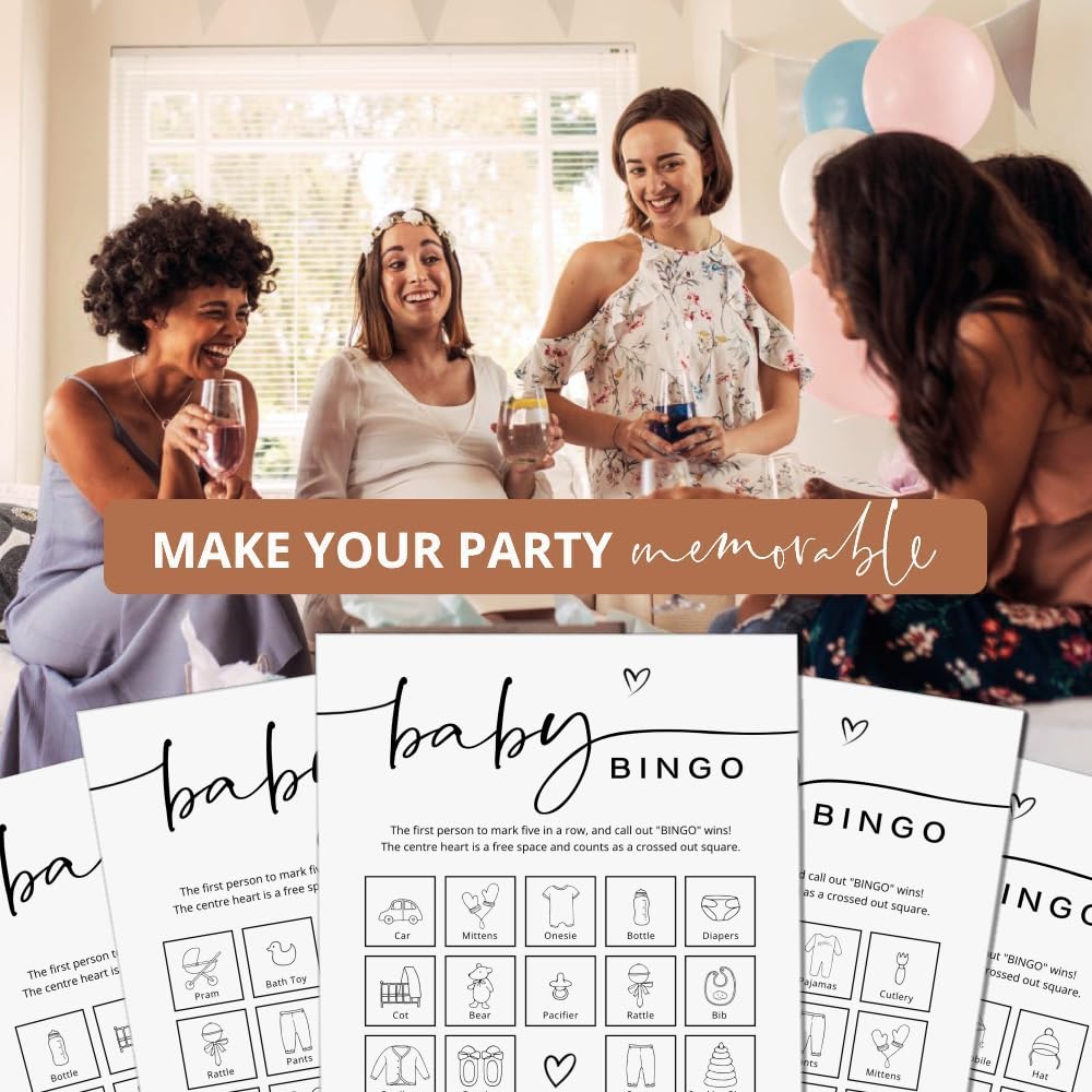 GardenCity Baby Shower Bingo – 50 Unique Pre-Filled Cards, Pink Minimalist Design, Two Ways to Play